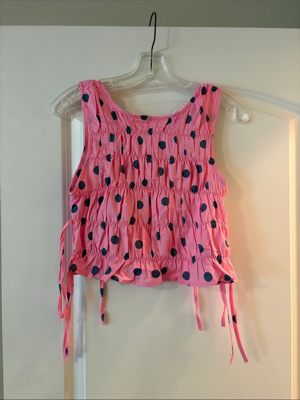 SHEIN Pink Polka Dot Cropped Tank Top with Navy Dots